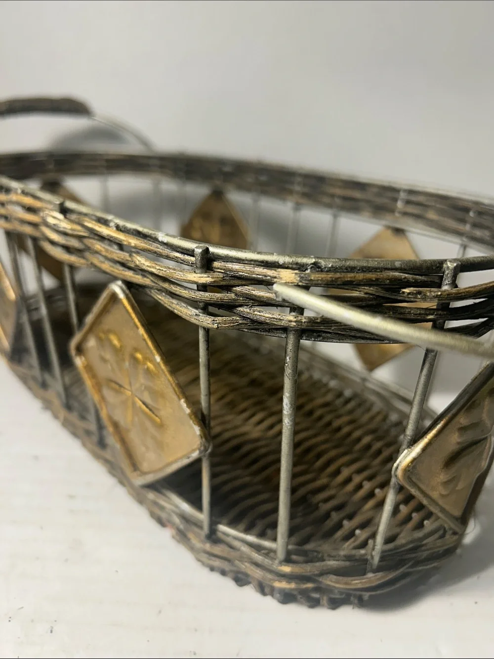 Decorative Brown Wicker Basket with Gold Accents - Home Accents